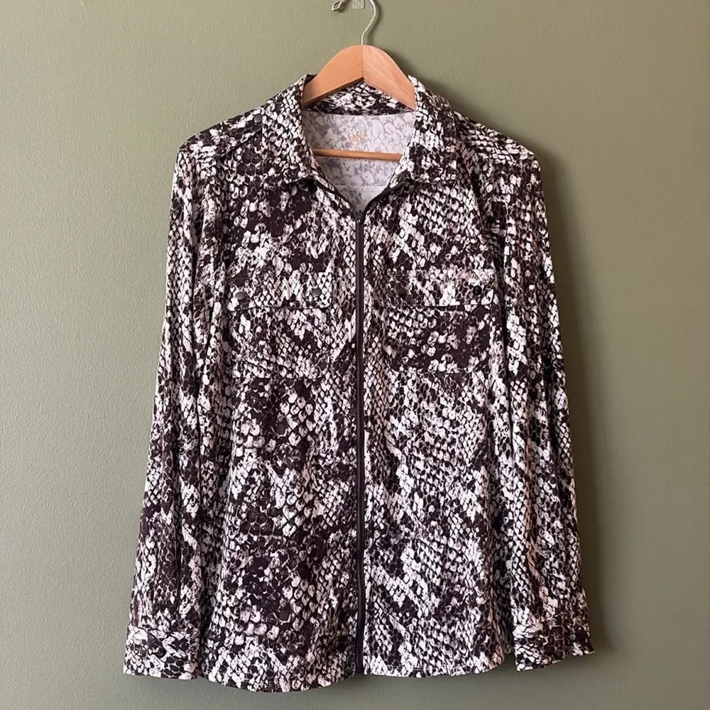 Belle by Kim Gravel TripleLuxe Knit Snake Print Utility Zip Sweater Sz L - Picture 2 of 7